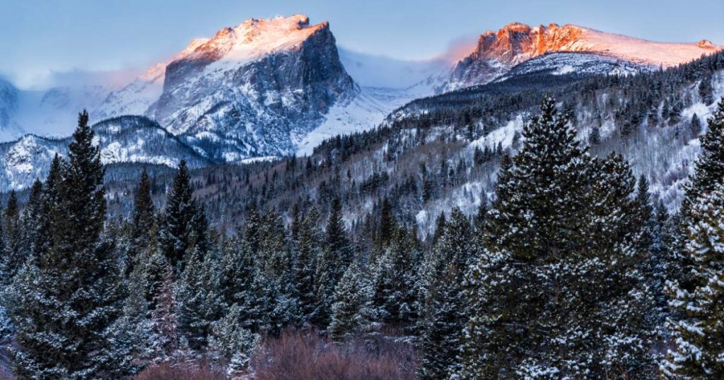 Flattop Mountain with fresh snow on the trees